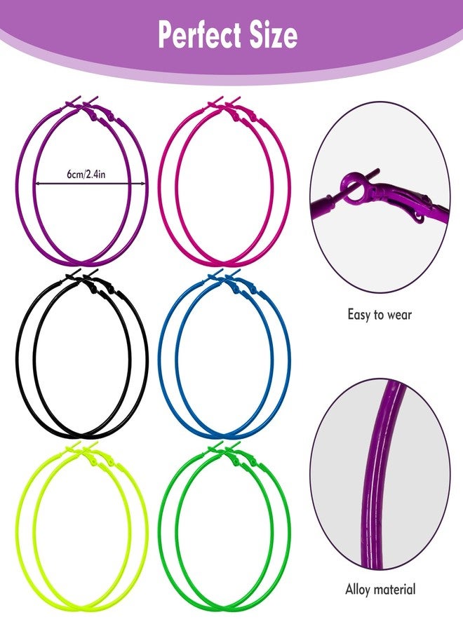 CNTVO 6 Pairs Neon Earrings for Women, 80s 90s Retro Colorful Hoop Neon Earrings, 80s accessories for women Perfect for Outfit Dancing Party Accessories - Image 3